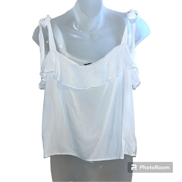 Daniel Cremieux White Ruffle Tie Shoulder Tank Top Size Large - Picture 2 of 8